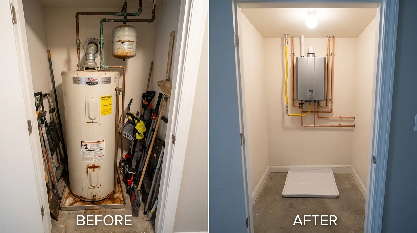 Tank water heater versus wall-mounted tankless unit comparison for Hiram, OH homeowners